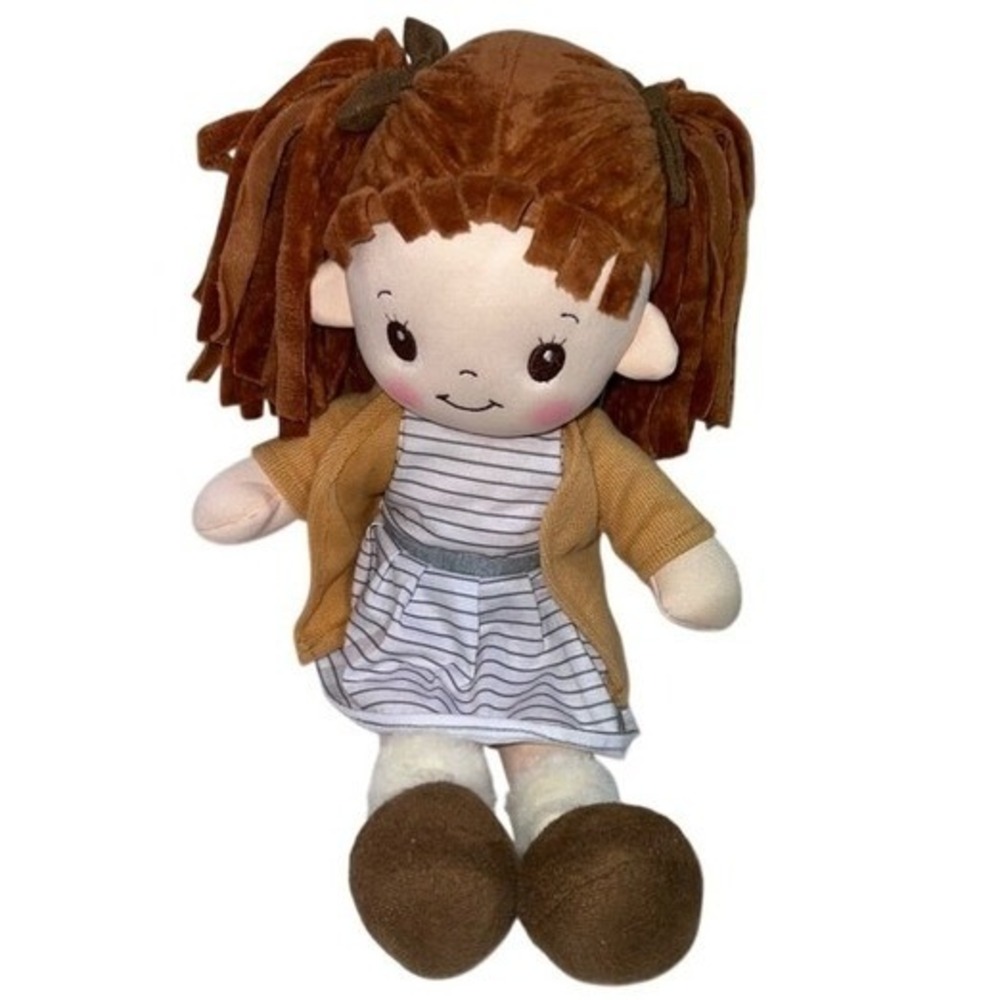 Linzy Rag Doll Brown‎ Hair Striped Dress Cardigan Boots Plush Toy Kids 17"